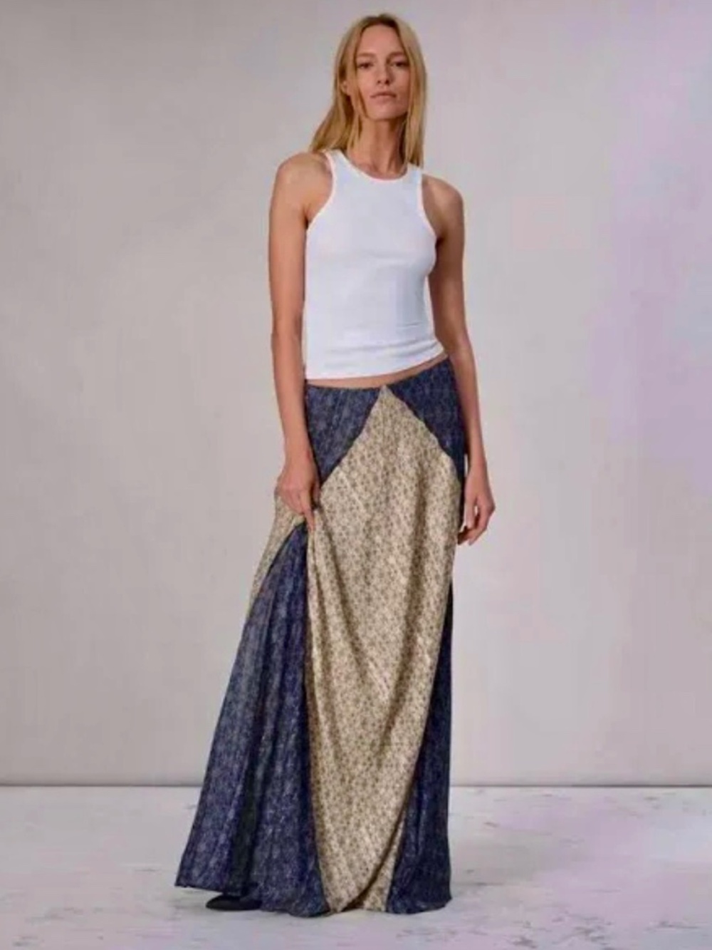 Rag & Bone Delancy Maxi Skirt NWT Blue Tan Floral Size L